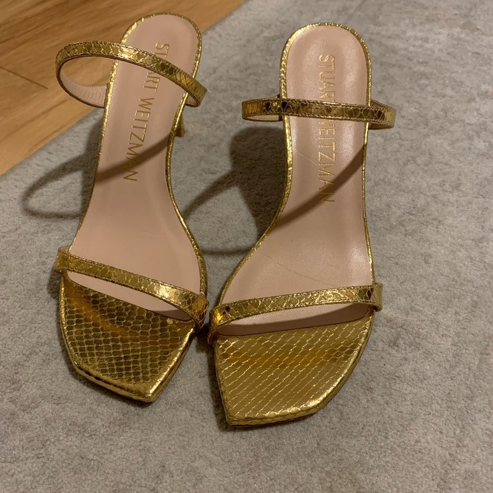 Stuart Weitzman gold strappy heels